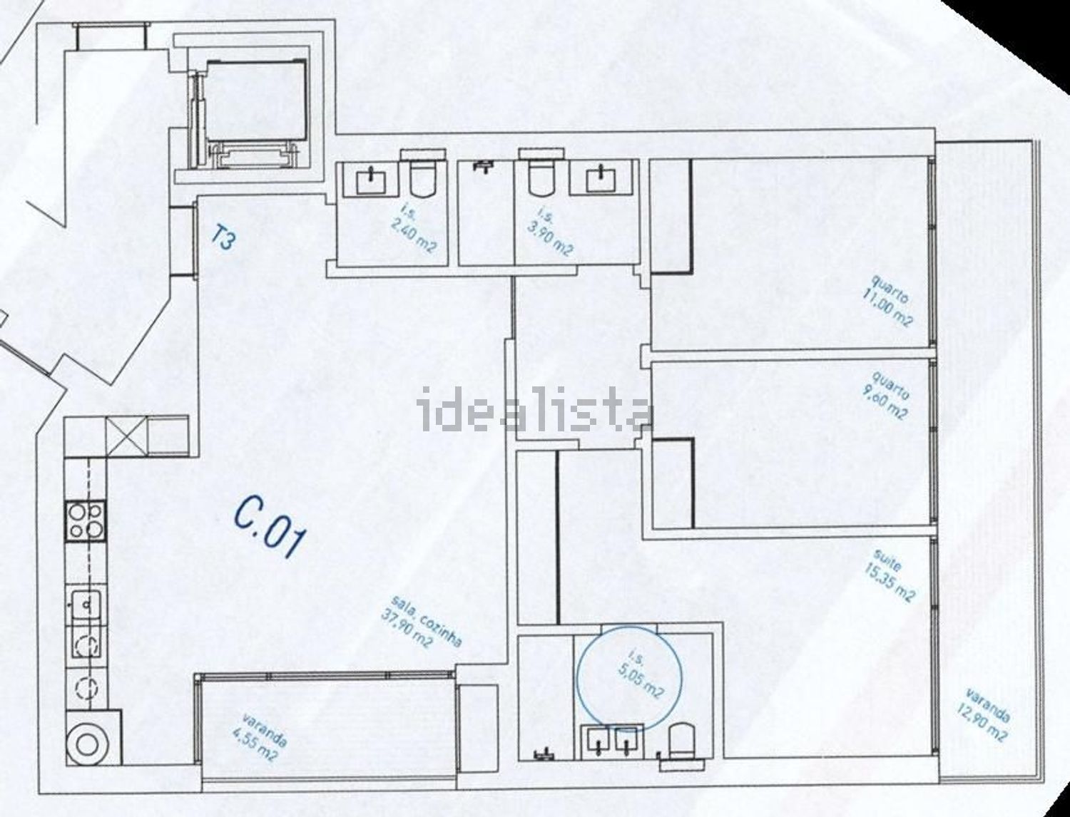 公寓 T3出售, rua 28 de Janeiro, 99 - 平面图