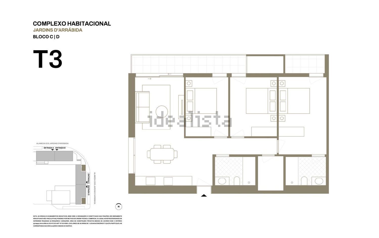 公寓 T3出售, alameda Jardins da Arrábida s/n - 平面图
