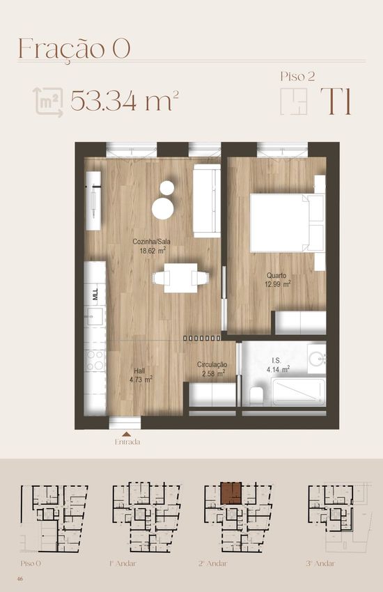 Imagem Planta de apartamento t1 em Rua Padre José Feliciano, 68