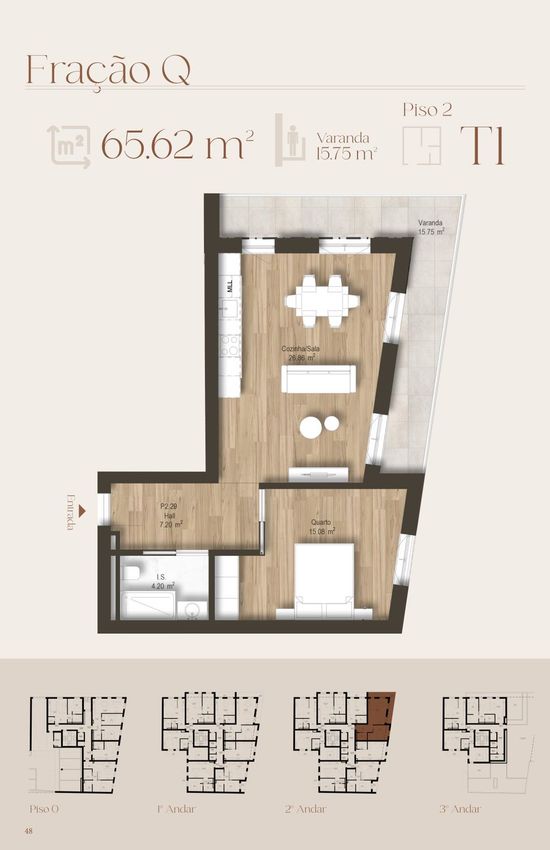 Imagem Planta de apartamento t1 em Rua Padre José Feliciano, 68