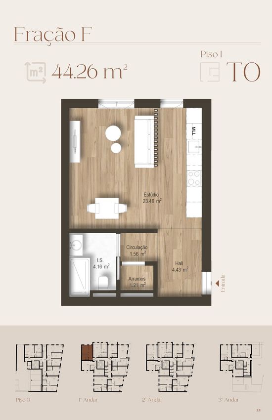 Imagem Planta de apartamento t0 em Rua Padre José Feliciano, 68