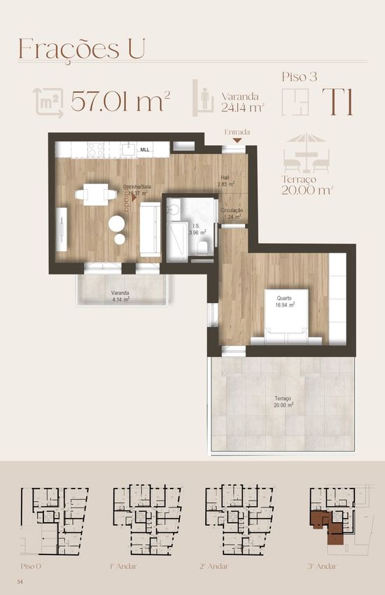 Imagem Planta de apartamento t1 em Rua Padre José Feliciano, 68