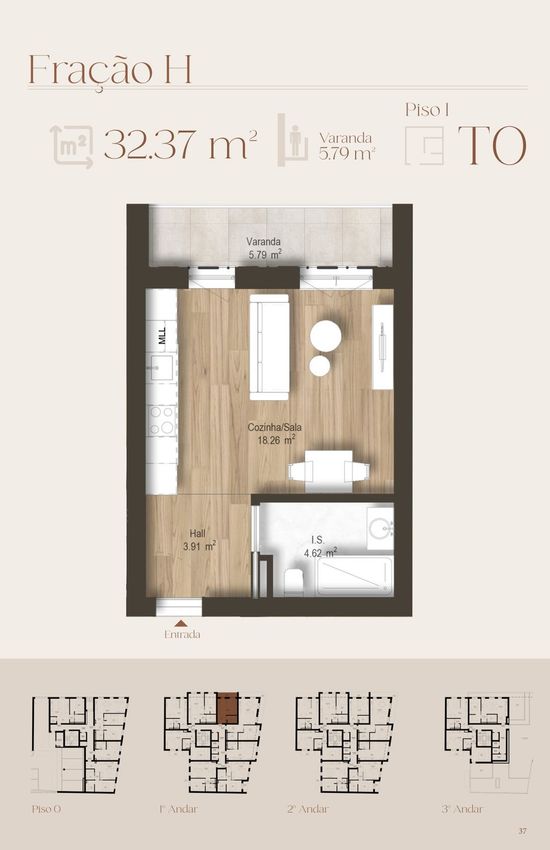 Imagem Planta de apartamento t0 em Rua Padre José Feliciano, 68