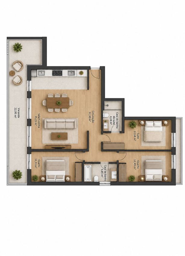 Imagem Planta de apartamento t3 em Rua Dona Emília